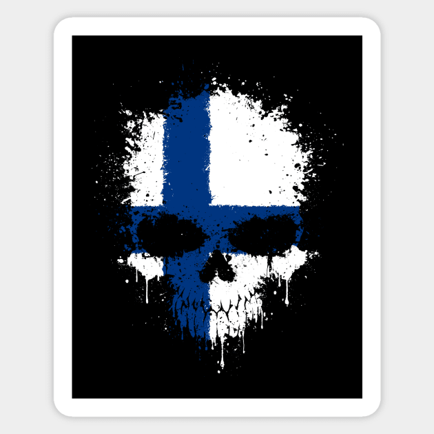 Chaotic Finnish Flag Splatter Skull Sticker by jeffbartels